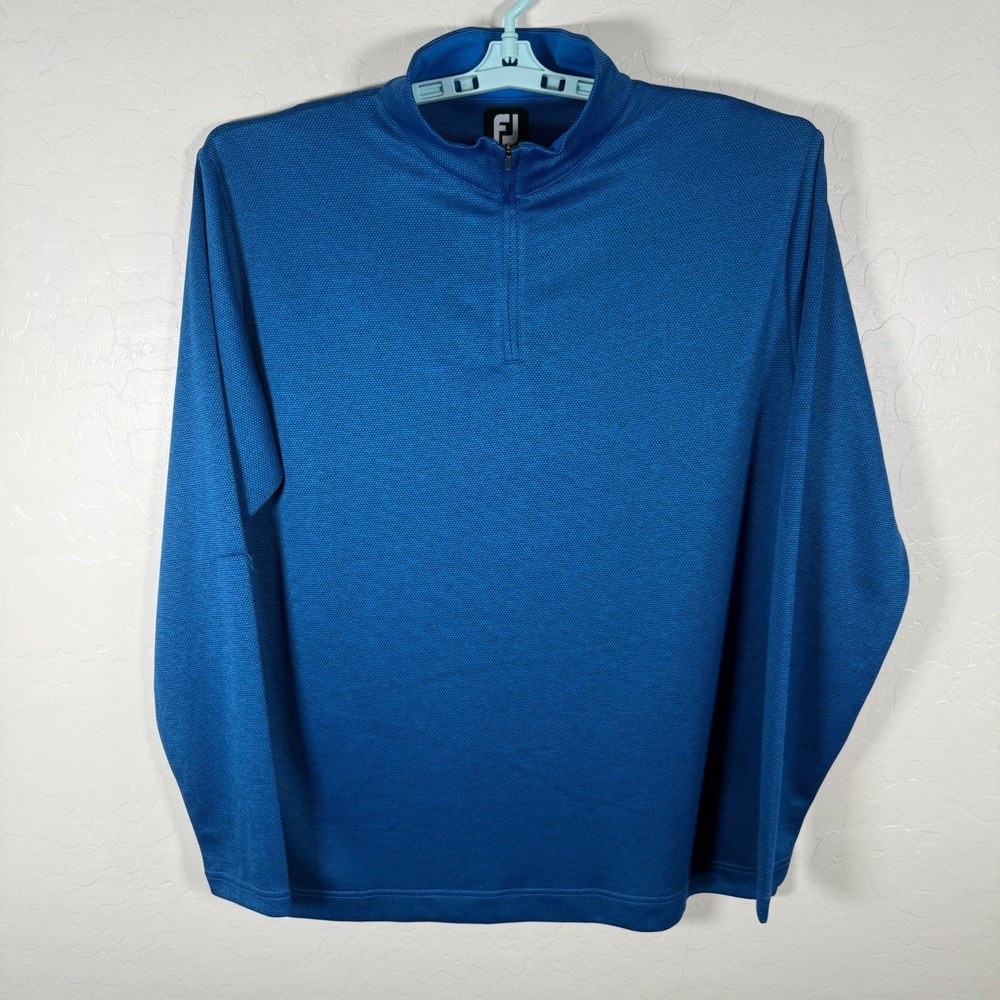 Footjoy Sweater Mens Large Blue 1/4 Zip Pullover Golf Performance Stretch